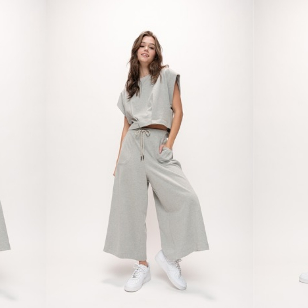 Womens 2 piece jersey crop top guacho set